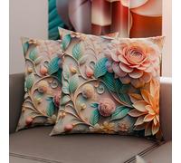 PETTI Artigiani Italiani - Lot de 2 Taies d'Oreillers 50x50 cm 100% Microfibre Hypoallergénique, Housse Oreiller Rectangulaire Motif Floral 05 11, Paquet de 2, Fabriqué en Italie