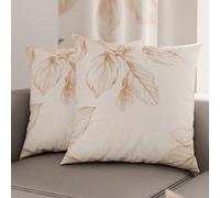 PETTI Artigiani Italiani - Lot de 2 Taies d'Oreillers 50x50 cm 100% Microfibre Hypoallergénique, Housse Oreiller Rectangulaire Motif Floral Beige, Paquet de 2, Fabriqué en Italie