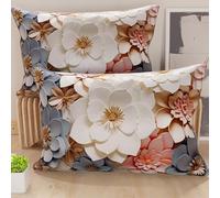 PETTI Artigiani Italiani - Lot de 2 Taies d'Oreillers 50x70 cm 100% Microfibre Hypoallergénique, Housse Oreiller Rectangulaire Motif Floral 05 1, Paquet de 2, Fabriqué en Italie
