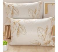 PETTI Artigiani Italiani - Lot de 2 Taies d'Oreillers 50x70 cm 100% Microfibre Hypoallergénique, Housse Oreiller Rectangulaire Motif Floral Beige, Paquet de 2, Fabriqué en Italie