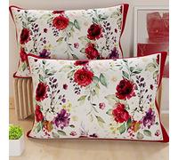 PETTI Artigiani Italiani - Lot de 2 Taies d'Oreillers 50x80 cm 100% Microfibre Hypoallergénique, Housse Oreiller Rectangulaire Floral Blanc Rouge, Paquet de 2, Fabriqué en Italie