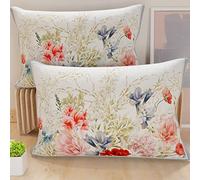 PETTI Artigiani Italiani - Lot de 2 Taies d'Oreillers 60x40 cm 100% Microfibre Hypoallergénique, Housse Oreiller Rectangulaire Floral Bleu, Paquet de 2, Fabriqué en Italie