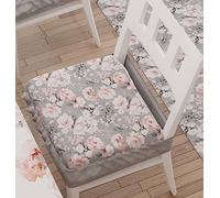 PETTI Artigiani Italiani - Lot de 6 Galettes de Chaise avec Élastique, Coussins pour Chaise en Microfibre Hypoallergénique, Motif Floral 17 Gris, 40x40 cm, 100% Made in Italy