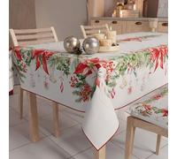 PETTI Artigiani Italiani - Nappe de Noël Anti-Taches Carrée, Couvre-Table, Cuisine, Motif Guirlande X4 Places (140 x 140 cm) 100% fabriquée en Italie