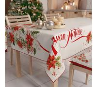 PETTI Artigiani Italiani - Nappe de Noël Anti-Taches Carrée, Couvre-Table, Cuisine, Motif Joyeux Noël X4 Places (140 x 140 cm) 100% fabriquée en Italie
