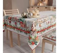 PETTI Artigiani Italiani - Nappe de Noël Anti-Taches Carrée, Couvre-Table, Cuisine, Motif Santas Land X4 Places (140 x 140 cm) 100% fabriquée en Italie