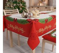 PETTI Artigiani Italiani - Nappe de Noël Anti-Taches Rectangulaire Couvre-Table pour Cuisine, Motif Noeud Rouge X6 Places (140 x 180 cm) 100% fabriqué en Italie