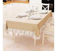 PETTI Artigiani Italiani - Nappe de Table en Plastique avec Volants - Nappe d'extérieur en Coton imperméable - Motif cœurs - Beige - 6 Places (140 x 180 cm) - 100% fabriquée en Italie