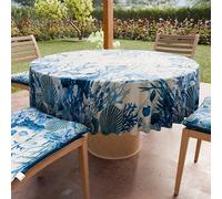 PETTI Artigiani Italiani - Nappe Ronde Anti-Tache Microfibre (Diamètre Ø 180 cm), Nappes en Tissu de Cuisine pour Table Ronde, Motif Corail Bleu, 100% Fabriqué en Italie