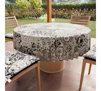 PETTI Artigiani Italiani - Nappe Ronde Anti-Tache Microfibre (Diamètre Ø 200 cm), Nappes en Tissu de Cuisine pour Table Ronde, Motif Vietri 02 Noir, 100% Fabriqué en Italie