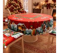PETTI Artigiani Italiani Nappe Ronde de Noël Anti-Taches en Microfibre, Motif Village du Père Noël, Diamètre 160 cm, Lavable