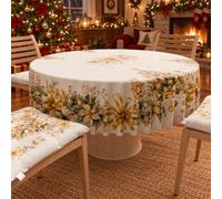 PETTI Artigiani Italiani Nappe Ronde de Noël Anti-Taches en Microfibre, Motif Xmas Gold, Diamètre 160 cm, Lavable