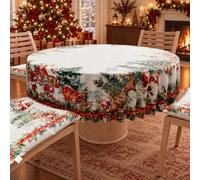 PETTI Artigiani Italiani Nappe Ronde de Noël Anti-Taches en Microfibre, Motif Xmas Santas Land, Diamètre 160 cm, Lavable