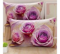 Petti Artigiani Italiani - Paire de taies d'oreiller 40 x 145 cm en Microfibre, Coussins d'ameublement, canapé, Salon, 2 Housses de Coussin, taie d'oreiller Florale 06 8, 100% fabriqué en Italie