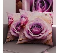 Petti Artigiani Italiani - Paire de taies d'oreiller 65 x 65 cm en Microfibre, Coussins d'ameublement, canapé, Salon, 2 Housses de Coussin, taie d'oreiller Florale 06 8, 100% fabriqué en Italie