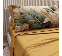 PETTI Artigiani Italiani - Parure de Draps en Coton pour Lit Double avec Taies d’Oreiller et Drap Housse 160x200, Motif Floral 165 Ocre, 100% Fabriqué en Italie