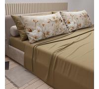 PETTI Artigiani Italiani - Parure de Draps en Coton pour Lit Double avec Taies d’Oreiller et Drap Housse 160x200, Motif Floral 12 Taupe, 100% Fabriqué en Italie