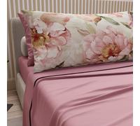 PETTI Artigiani Italiani - Parure de Draps en Coton pour Lit Double avec Taies d’Oreiller et Drap Housse 160x200, Motif Floral 20 Rose Poudré Foncé, 100% Fabriqué en Italie