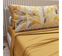PETTI Artigiani Italiani - Parure de Draps en Coton pour Lit Double avec Taies d’Oreiller et Drap Housse 160x200, Motif Palmier Jaune, 100% Fabriqué en Italie