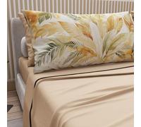 PETTI Artigiani Italiani - Parure de Draps en Coton pour Lit Double avec Taies d’Oreiller et Drap Housse 160x200, Motif Palmier Beige Olive, 100% Fabriqué en Italie