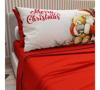 PETTI Artigiani Italiani - Parure de Draps Noël 2 Places, Ensemble de Lit Double en Coton avec Taies d’Oreiller, Impression Digitale, Motif Xmas 12 Rouge, 100% Fabriqué en Italie