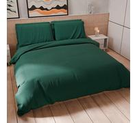 PETTI Artigiani Italiani - Parure de lit Double 240 x 220 cm (2 taies d'oreiller 63 x 63 cm incluses), Housse de Couette Douce Microfibre Couleur Unie Vert émeraude