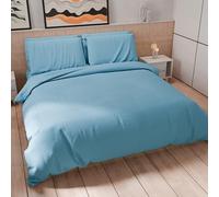 PETTI Artigiani Italiani - Parure de lit Double 240 x 220 cm (2 taies d'oreiller 63 x 63 cm incluses), Parure de lit en Microfibre Douce Couleur Unie Bleu Clair