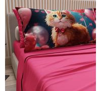PETTI Artigiani Italiani - Parure de lit pour Animaux avec Chats en Coton avec taies d'oreiller en Impression numérique, draps Doubles, lit Double Fuchsia 100% fabriqué en Italie