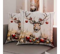 Petti Artisans Italiens - Paire de Housses de Coussin en Microfibre 30x30 cm, Coussins de Décoration de Noël pour Chambre, Canapé, Salon, Lot de 2 Housses de Coussin, Housse de Coussin Renne
