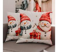 PETTI Artisans Italiens - Paire de Housses de Coussin en Microfibre 30x30 cm, Coussins Décoratifs de Noël pour Chambre, Canapé, Salon, Lot de 2 Housses de Coussin, Taie d'Oreiller Bonhomme de Neige 02
