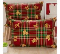 Petti Artisans Italiens - Paire de Housses de Coussin en Microfibre 30x50 cm, Coussins Décoratifs de Noël pour Chambre, Canapé, Lot de 2 Housses de Coussin, Taie d'oreiller Ours en Peluche Tartan