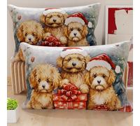 Petti Artisans Italiens - Paire de Housses de Coussin en Microfibre 30x50 cm, Coussins Décoratifs de Noël pour Chambre, Canapé, Salon, Lot de 2 Housses de Coussin, Taie d'oreiller Chien