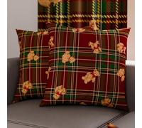 PETTI Artisans Italiens - Paire de Housses de Coussin en Microfibre 40x40 cm, Coussins de Décoration de Noël pour Chambre, Canapé, Lot de 2 Housses de Coussin, Housse de Coussin Ours en Peluche Tartan