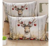 Petti Artisans Italiens - Paire de Housses de Coussin en Microfibre 40x60 cm, Coussins Décoratifs de Noël pour Chambre, Canapé, Salon, Lot de 2 Housses de Coussin, Taie d'oreiller Renne