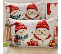 Petti Artisans Italiens - Paire de Housses de Coussin en Microfibre 40x60 cm, Coussins Décoratifs Noël pour Chambre, Canapé, Salon, Lot de 2 Housses de Coussin, Housse de Coussin Bonhomme de Neige 02