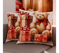 Petti Artisans Italiens - Paire de Housses de Coussin en Microfibre 65x65 cm, Coussins Décoratifs de Noël pour Chambre, Canapé, Salon, Lot de 2 Housses de Coussin, Taie d'oreiller Ours en Peluche 02
