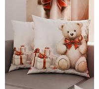 Petti Artisans Italiens - Paire de Housses de Coussin en Microfibre 65x65 cm, Coussins Décoratifs de Noël pour Chambre, Canapé, Salon, Lot de 2 Housses de Coussin, Taie d'oreiller Ours en Peluche 01