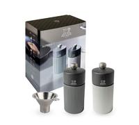 PEUGEOT - Coffret Cadeau Duo Line - Moulin à Poivre + Moulin à Sel 12 cm + Entonnoir à Épices - Réglage Classique - Aluminium + Bois PEFC - Fabrication Française - Coloris Carbone
