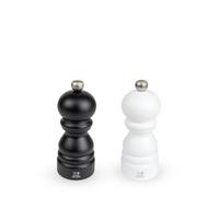 PEUGEOT - Duo Paris - Moulin à Poivre + Moulin à Sel 12 cm - Réglage Classique - Bois Revalorisé Labellisé PEFC - Fabrication Française - Coloris Noir & Blanc