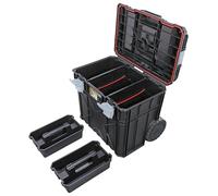 PEUGEOT OUTILLAGE - Caisse de Transport 65L - Valise de Chantier Étanche avec 2 Paniers & Organiseurs - Coffre Pro à Roulettes, Charge 50kg