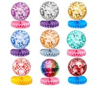 PEUTIER 9 Pièces Centres de Table en Boule Disco, Colorés Centres de Table en Nid d'abeille Disco Décorations pour Les Années 70 Thème Musical Fête d'anniversaire Décor Fournitures Cadeaux