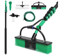 Peviasot Brosse de lavage télescopique avec manche télescopique 4,8 m, balai à eau avec manche télescopique en aluminium, brosse télescopique 2 en 1 avec raccord d'eau, nettoyeur de toit de terrasse