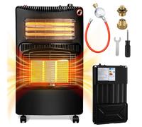 Peviasot, chauffage 2-en-1 gaz et électrique, 4200W/1200W, céramique et quartz, 3 niveaux de puissance pour le gaz, allumage automatique (ODS), 4 roulettes, inclut 2 adaptateurs EU