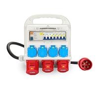 Peviasot Disjoncteur FI, 2 x CEE 400 V/16 4 x 230 V Schuko IP44 5 broches, distributeur de courant de construction 32 A, distributeur mural avec couvercles de sécurité