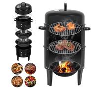 Peviasot Fumoir 3 en 1, Four à fumer, Grill fumoir pour fumer, griller et cuisiner, Grill fumoir au charbon de bois avec thermomètre, couvercle et poignée, 2 niveaux Ø40×80 cm, Fumoir BBQ pour jardin