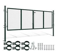 Peviasot Portail de jardin à double battant, 300 x 100 cm, en métal, avec poignée, serrure et 3 clés, porte de jardin robuste pour porte de clôture, portail de cour, portail de clôture, vert