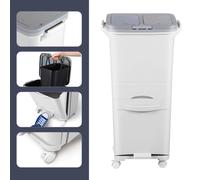 Peviasot : Système de tri des déchets gain de place, 42 litres, poubelle verticale pour la cuisine avec 3 compartiments, ouverture par pression, pédale, compartiment de rangement et roulettes mobiles,
