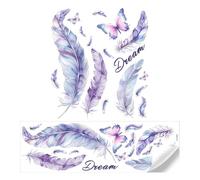 Pevlkawr Stickers Muraux Plume Autocollant Mural Papillon Violet Stickers Chambre Fille Stickers Muraux Enfants Autocollants Muraux Pour Décoration De Salon, Cuisine, Chambre D’enfants Et Bébé - Facil