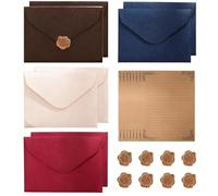 PEVRUAY Lot de 24 feuilles de papier à lettre vintage avec 8 enveloppes en lin et sceau de cire 8 feuilles A5 vintage en papier kraft pour anniversaire, invitation, cartes de vœux