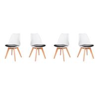 PEZ ROJO Lot de 4 Chaises Scandinaves, Chaises Salle à Manger, Chaise Cuisine, Salon, Chaise Blanche et Noire Design Ergonomique, Pieds Bois de Hêtre Massif
